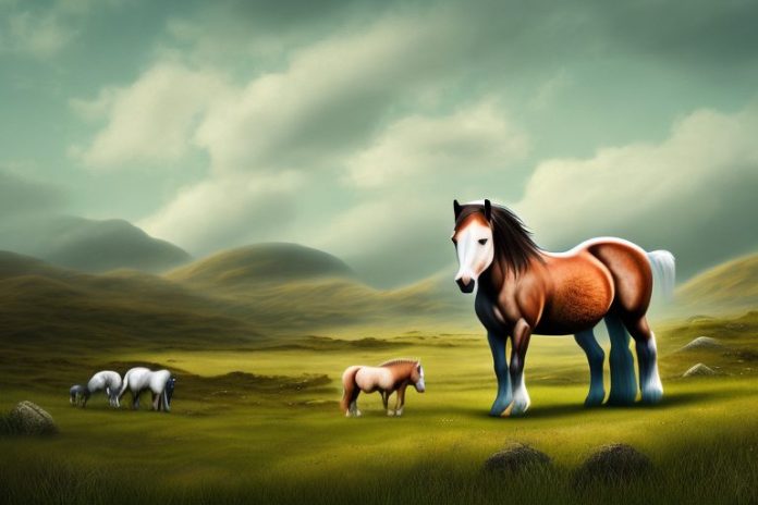 A connemara pony in a rural landscape