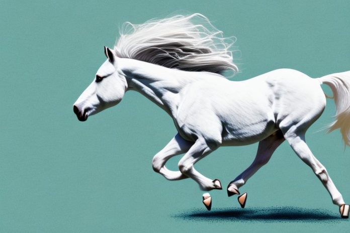 A connemara pony horse galloping through a white river
