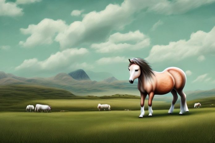 A connemara pony in a rural landscape in calvinia
