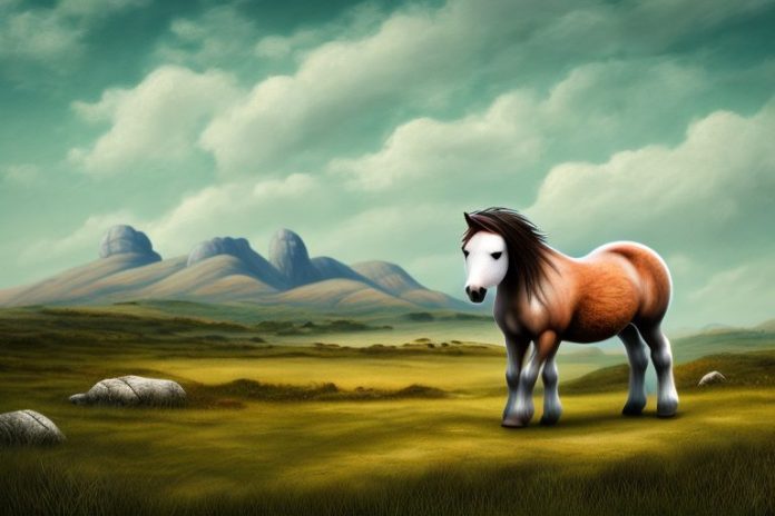 A connemara pony in a rural landscape