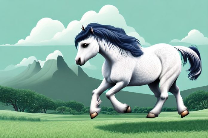 A majestic shire horse galloping through a scenic landscape in kwa zulu natal