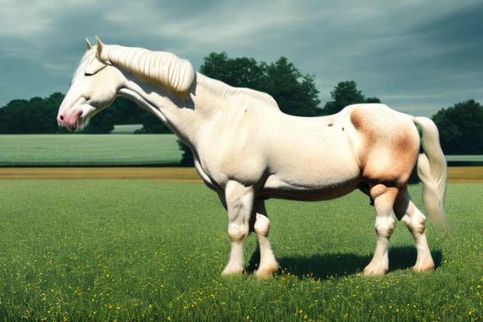 An american cream draft horse in a rural setting