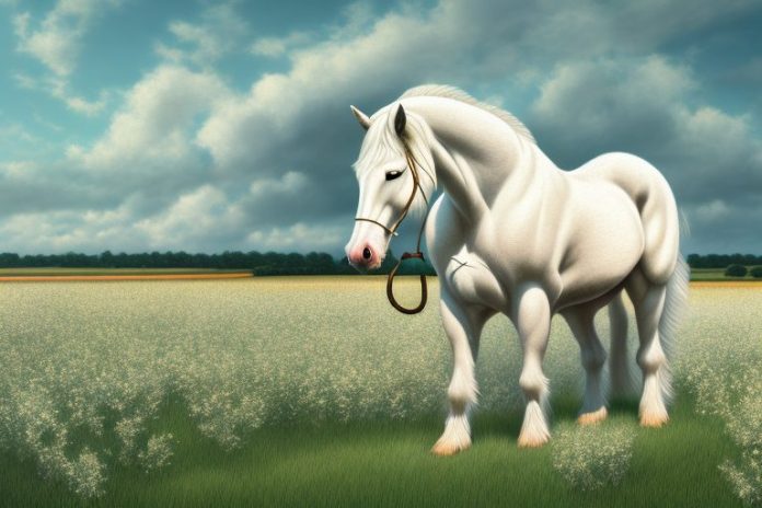 An american cream draft horse in a field