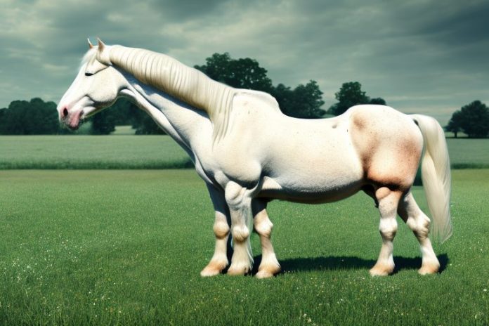 An american cream draft horse in a rural setting