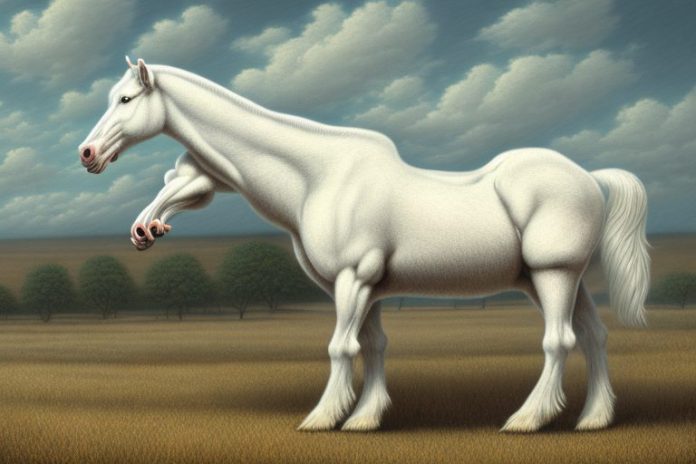An american cream draft horse in a rural landscape of the eastern cape