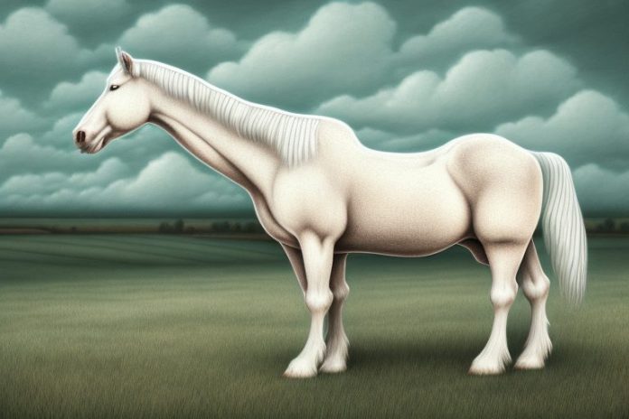 An american cream draft horse standing in a rural landscape in east london
