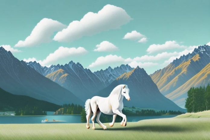 An american cream draft horse being ridden through a scenic landscape in queenstown