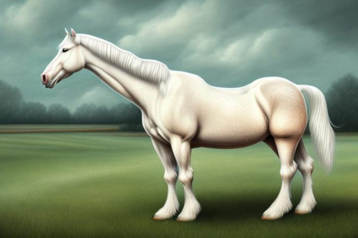 An american cream draft horse in a rural landscape
