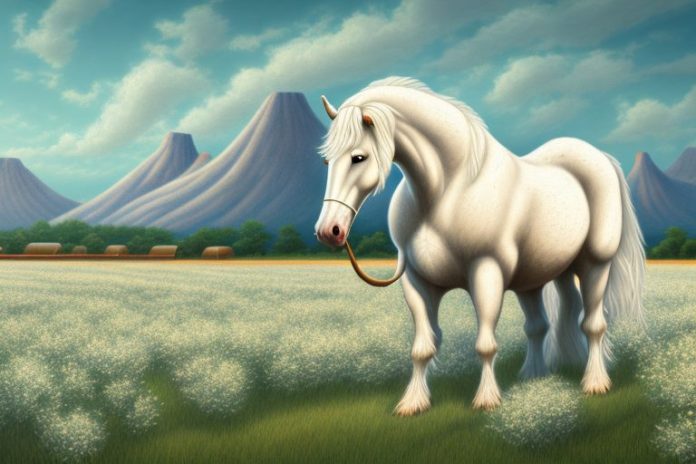 An american cream draft horse in a field