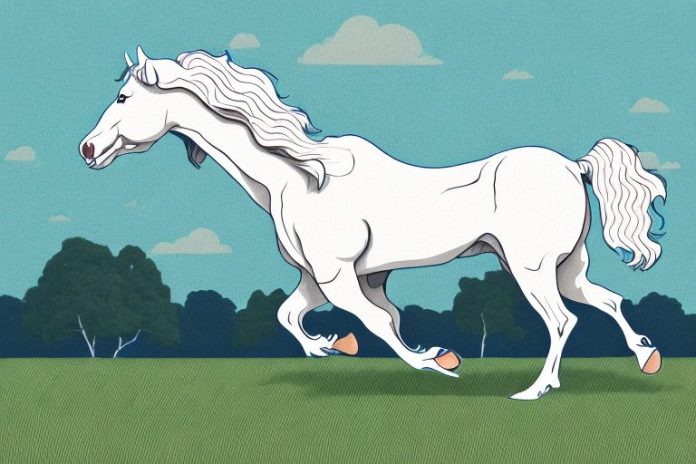 An american cream draft horse galloping through a rural landscape in kroonstad