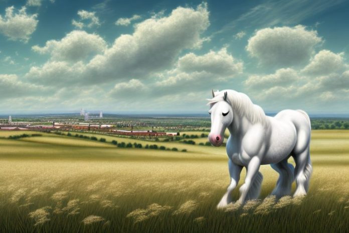 An american cream draft horse in a field