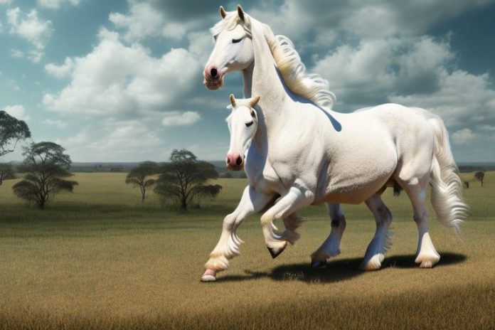 An american cream draft horse being ridden in a rural landscape in vereeniging