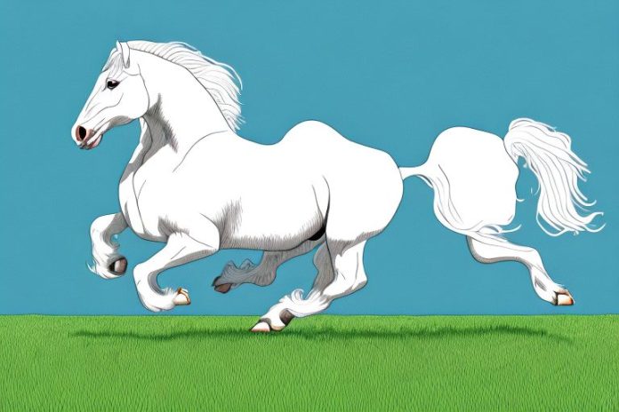 An american cream draft horse galloping in a field