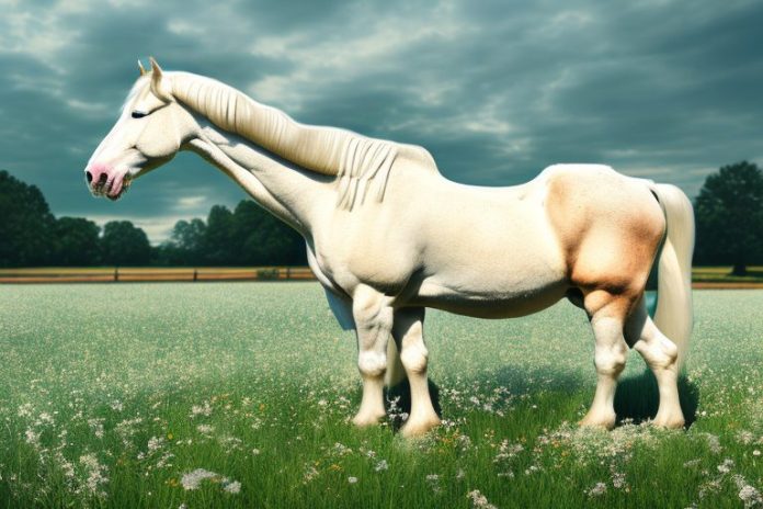 An american cream draft horse in a rural setting