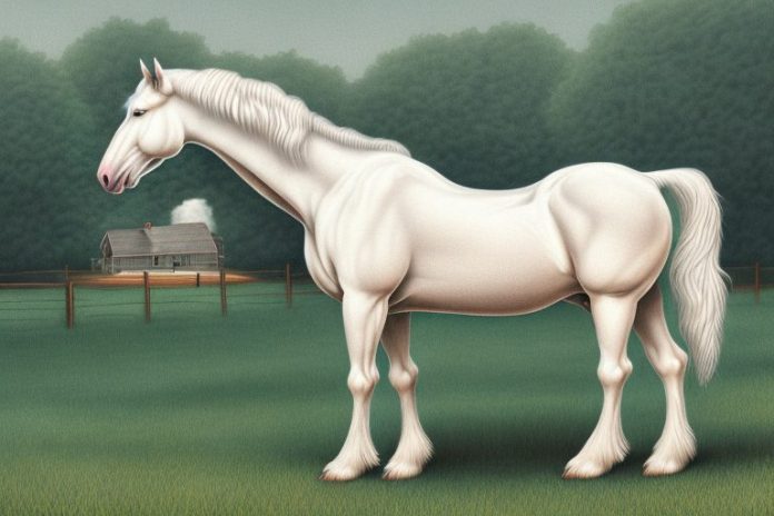 An american cream draft horse in a rural setting