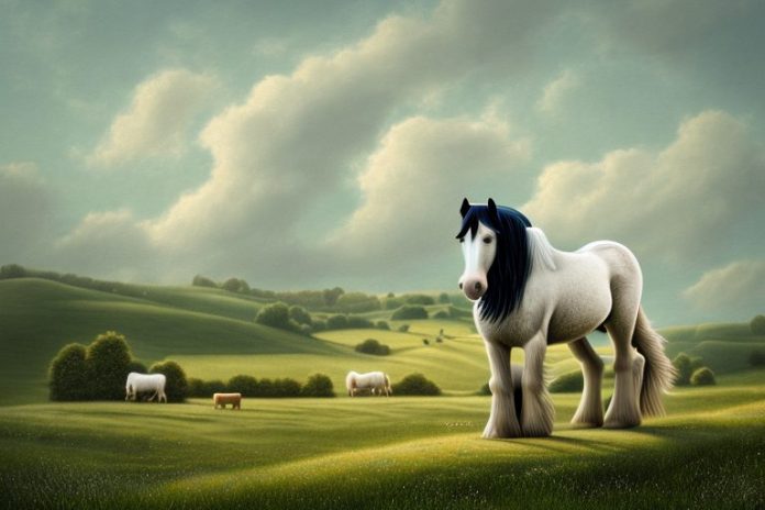 A shire horse in a rural landscape