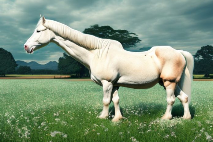 An american cream draft horse in a rural setting