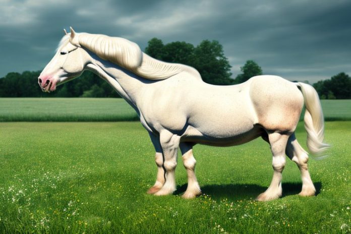 An american cream draft horse in a rural setting