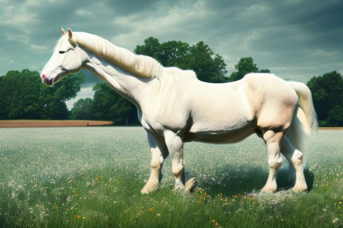 An american cream draft horse in a rural setting