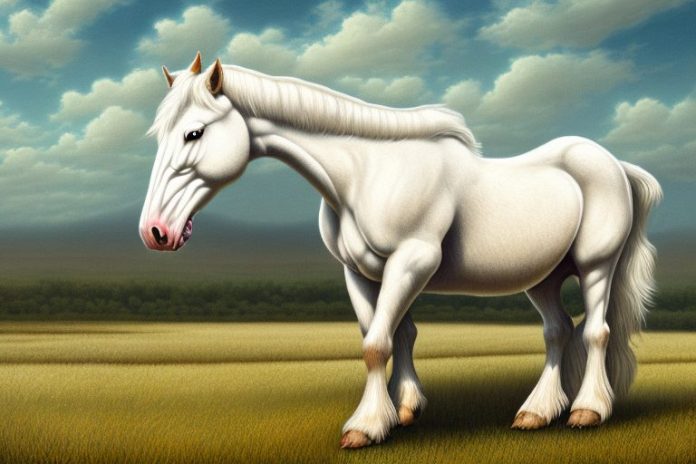 An american cream draft horse in a rural landscape in mpumalanga