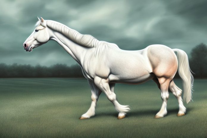 An american cream draft horse in a rural landscape