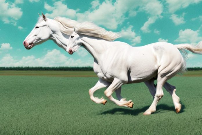 An american cream draft horse galloping through a rural landscape in middelburg