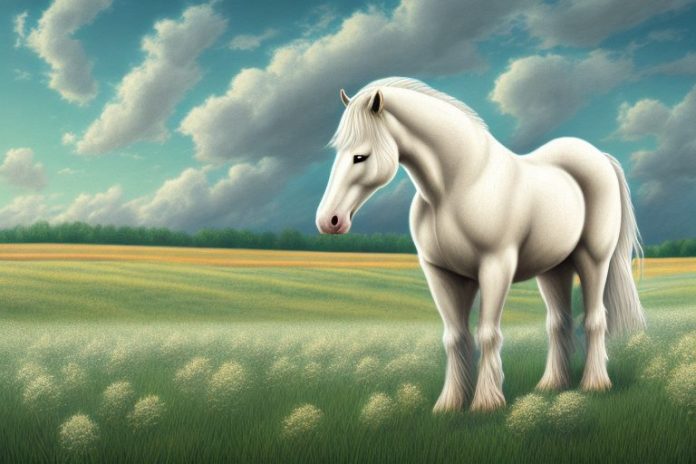 An american cream draft horse in a field