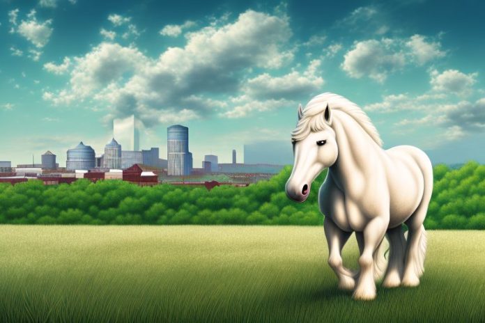 An american cream draft horse in a field