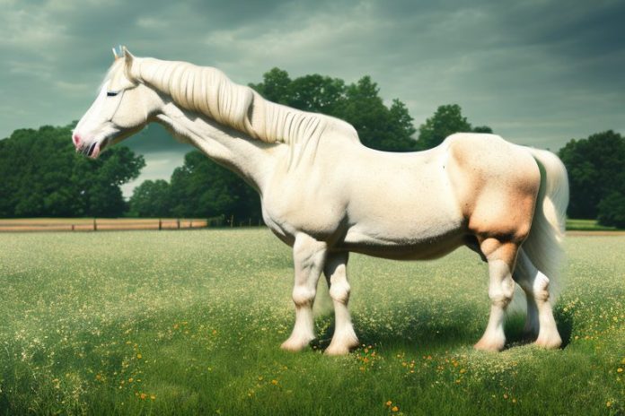 An american cream draft horse in a rural setting