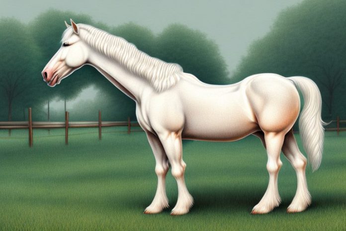 An american cream draft horse in a rural setting