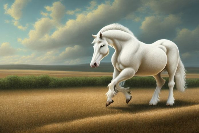 An american cream draft horse in a rural landscape