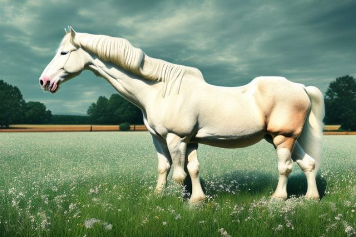 An american cream draft horse in a rural setting
