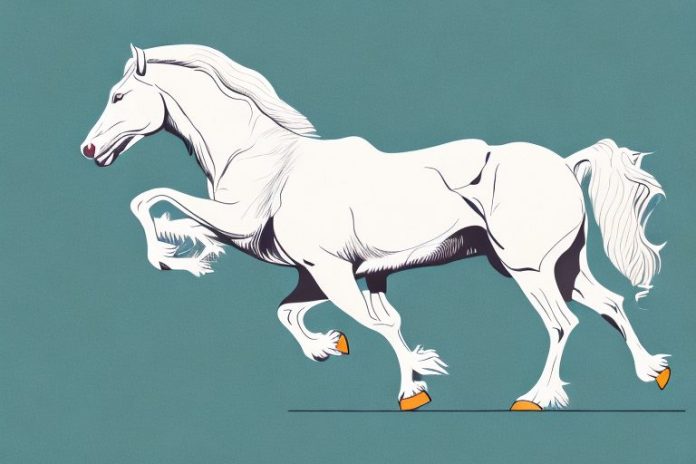 A majestic american cream draft horse galloping through the countryside of hartbeespoort
