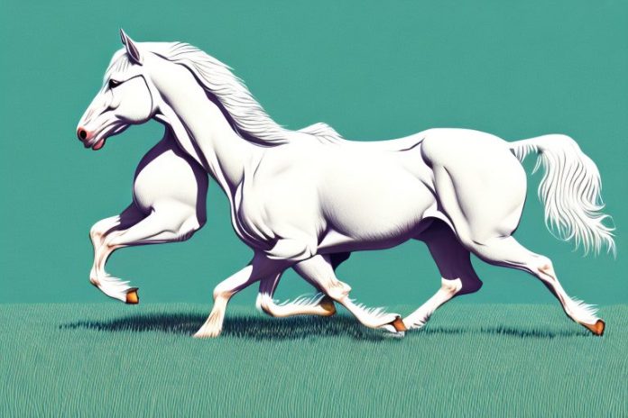 An american cream draft horse galloping through a field in lichtenburg