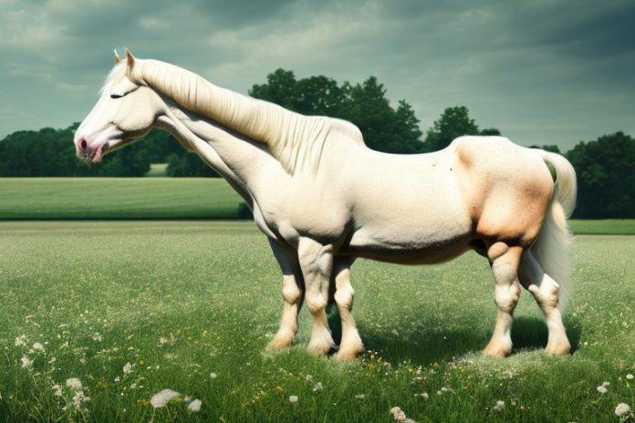 An american cream draft horse in a rural setting