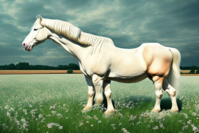 An american cream draft horse in a rural setting
