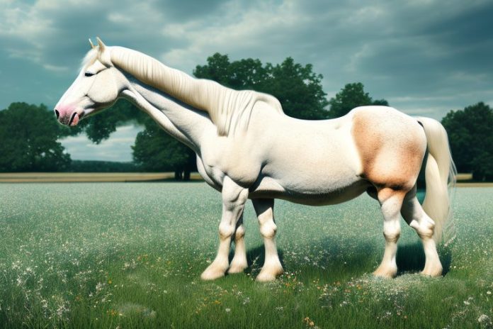 An american cream draft horse in a rural setting