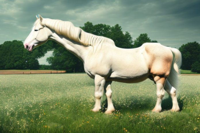 An american cream draft horse in a rural setting