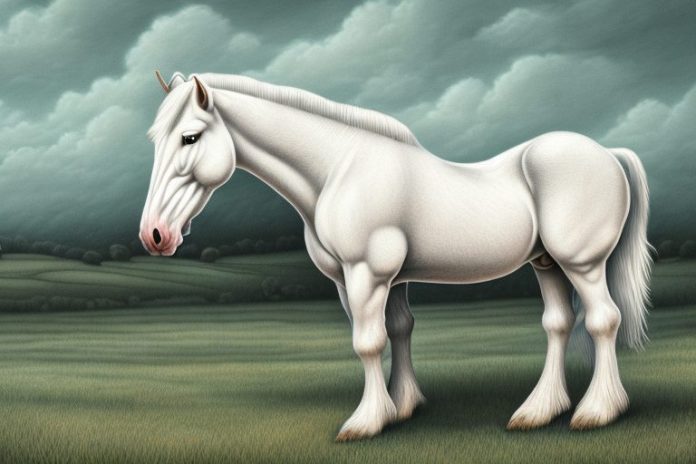 An american cream draft horse standing in a rural landscape in somerset west
