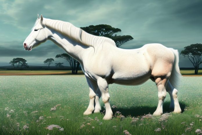 An american cream draft horse in a rural setting