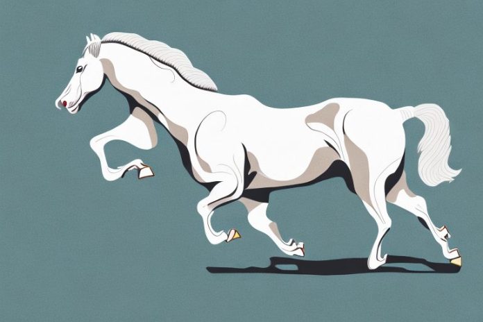 An american cream draft horse galloping through the countryside of oudtshoorn