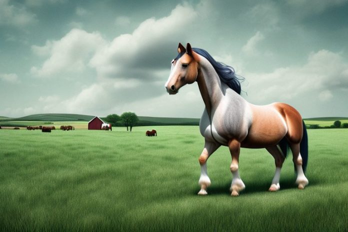 An irish draught horse in a rural setting
