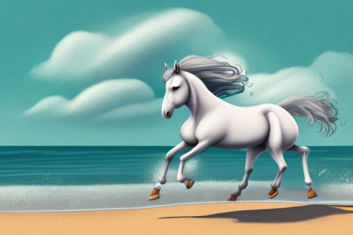 An irish draught horse galloping along a beach in amanzimtoti