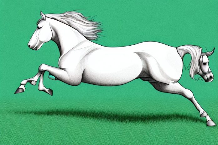 An irish draught horse galloping through a grassy field in tongaat