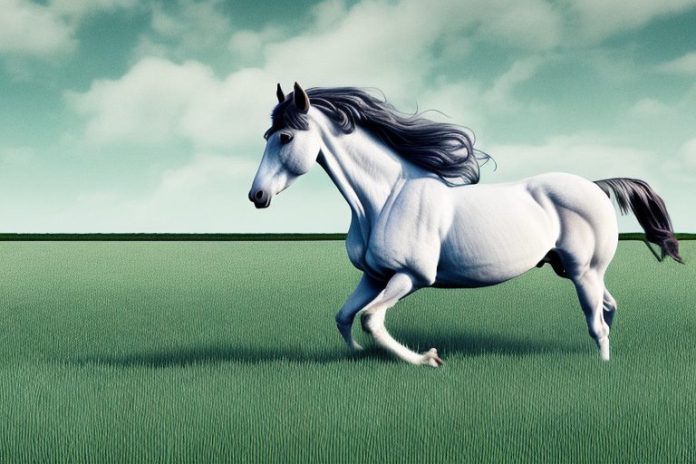 An irish draught horse galloping through a field in margate