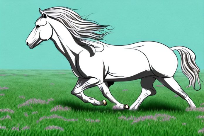 An irish draught horse galloping through a meadow in bloemfontein