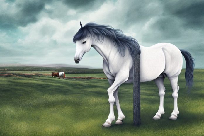 An irish draught horse in a scenic outdoor setting in parys