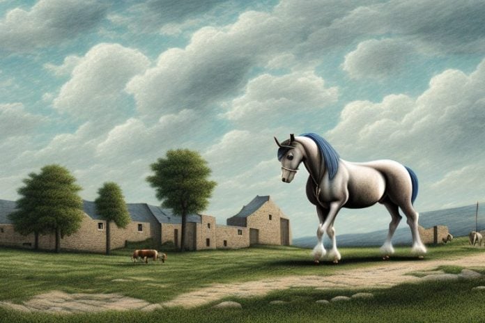 An irish draught horse in a bethlehem landscape