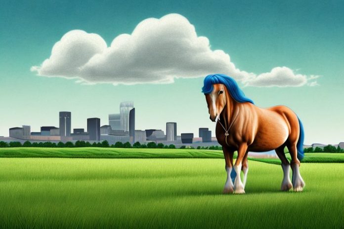 An irish draught horse in a field