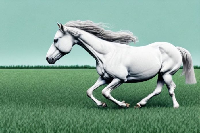 An irish draught horse galloping through a field in vereeniging